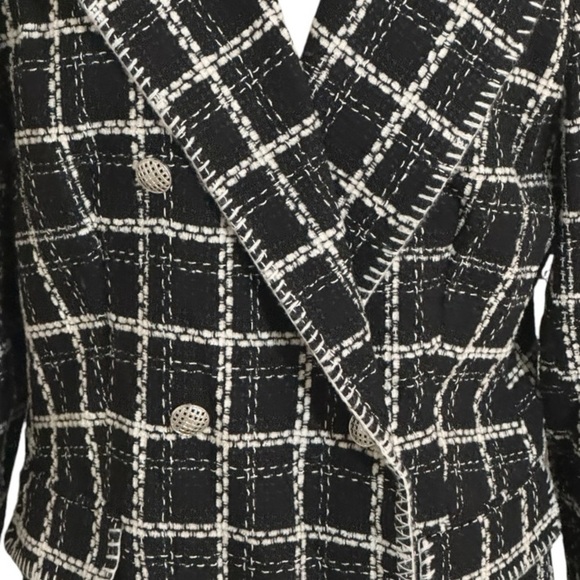 RACHEL ZOE Black White Plaid Jacket Silver Buttons Work Party Preppy Size M - Picture 4 of 6
